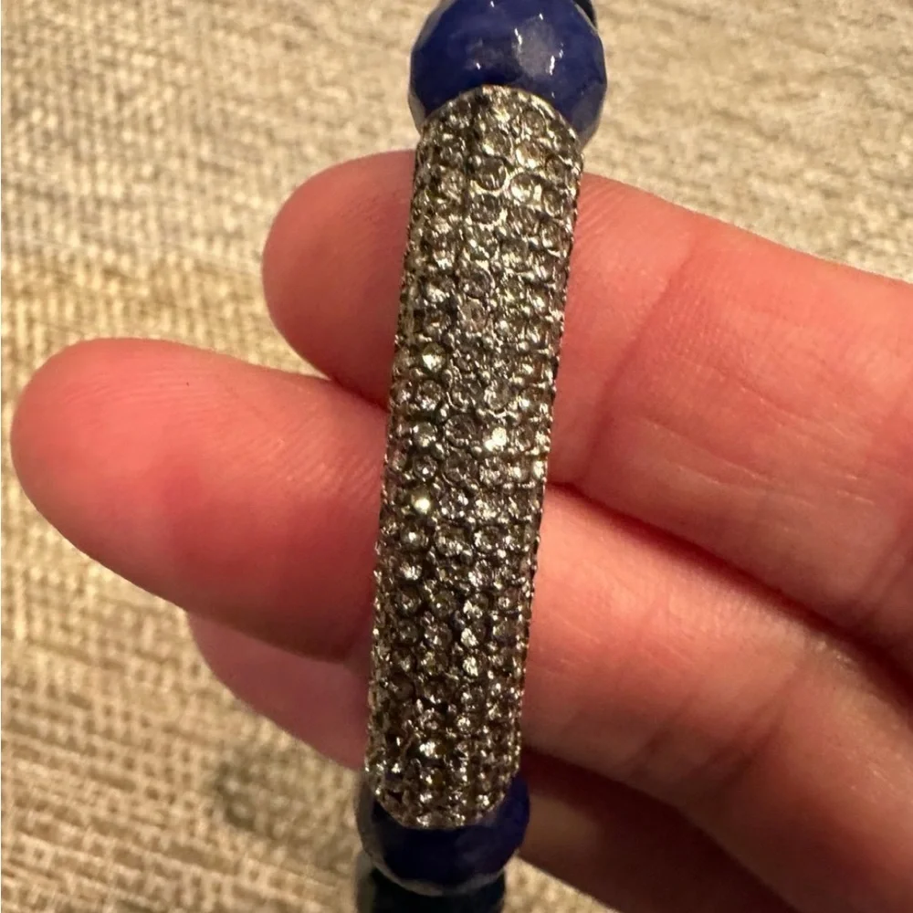 Blue Beaded Bracelet with Silver Accents